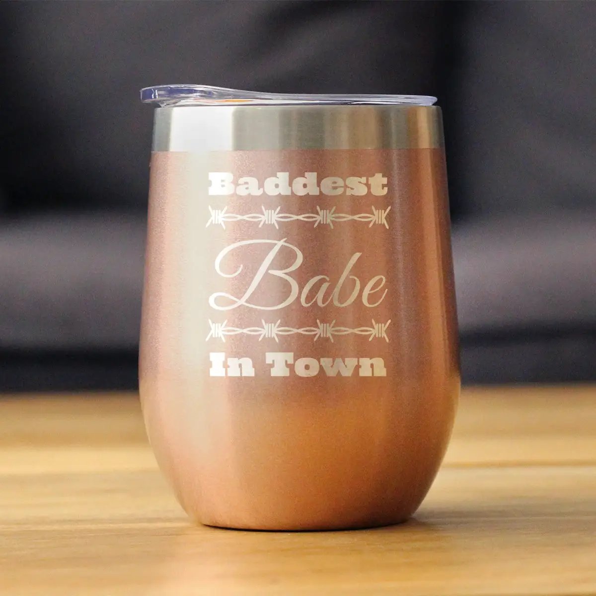 Baddest Babe in Town Wine Tumbler | 12 Oz Double Wall Stainless Steel | Sliding Lid | Gifts For Women with Attitude
