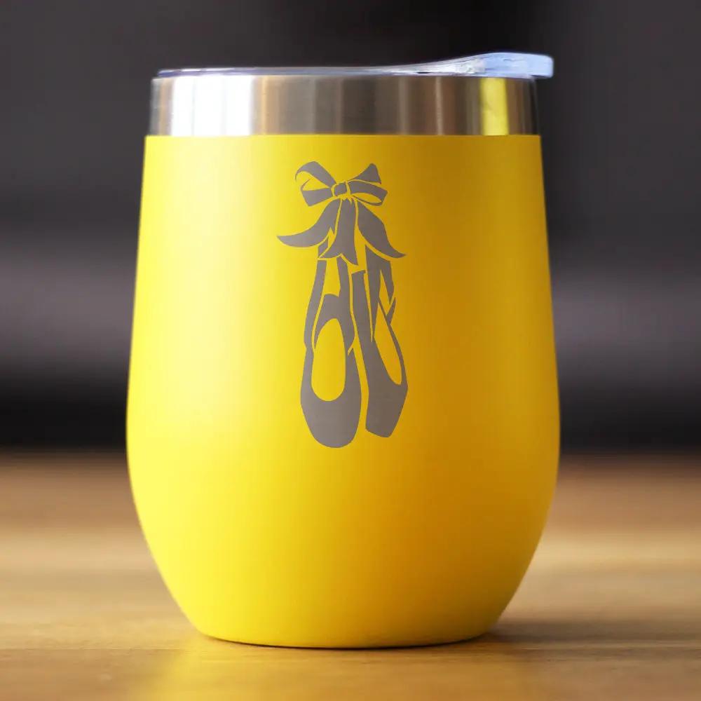 Ballet Shoes Wine Tumbler | 12 Oz Double Wall Stainless Steel | Sliding Lid | Ballerina and Dance Teacher Gifts
