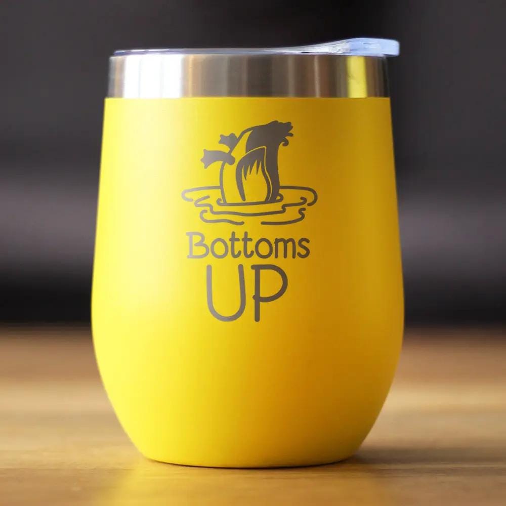 Insulated Stemless Wine Tumbler | 12 oz Stainless Steel | Sliding Lid | Bottoms Up