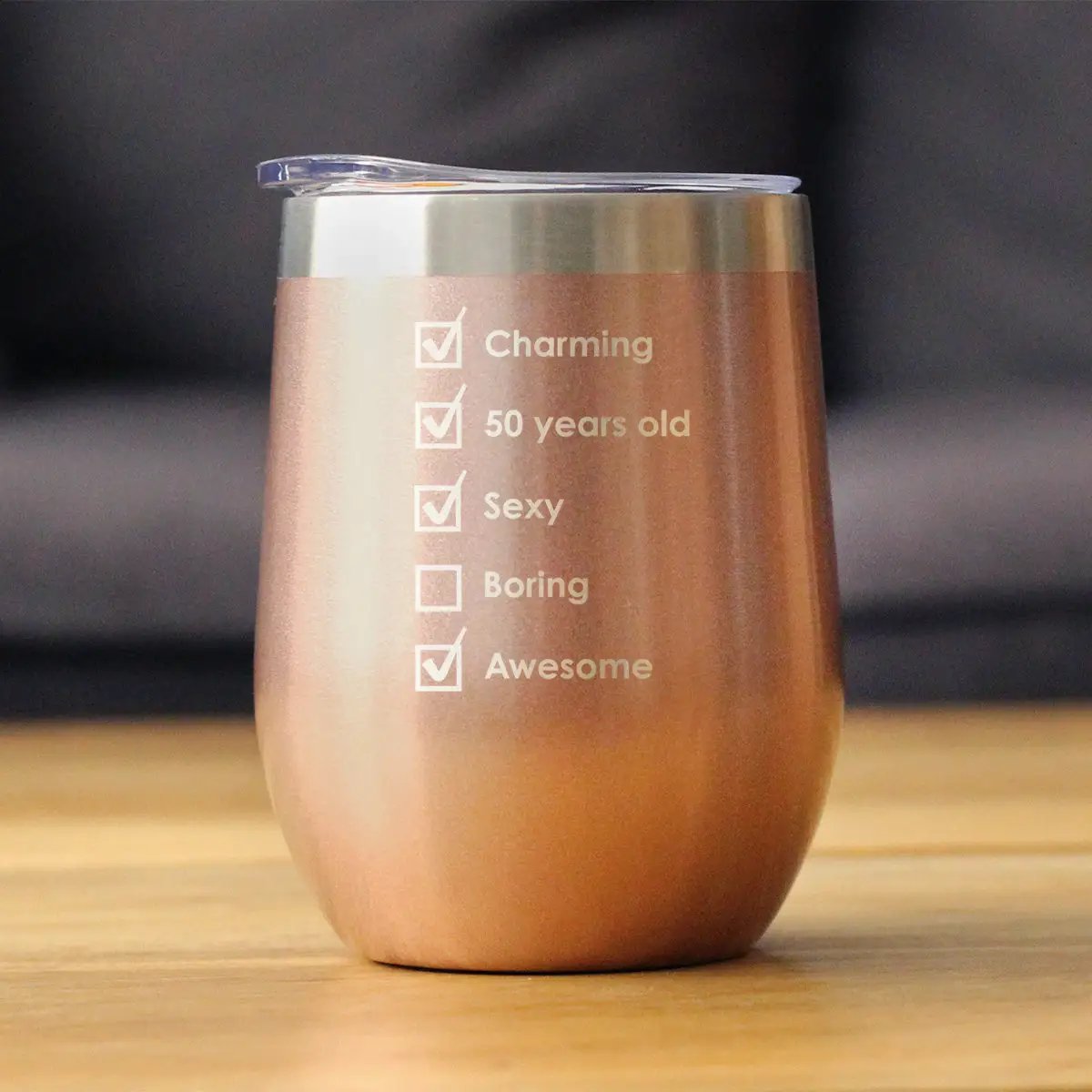 Stainless Wine Tumbler | Double Wall Insulated | 12 Oz Size | Clear Sliding Lid