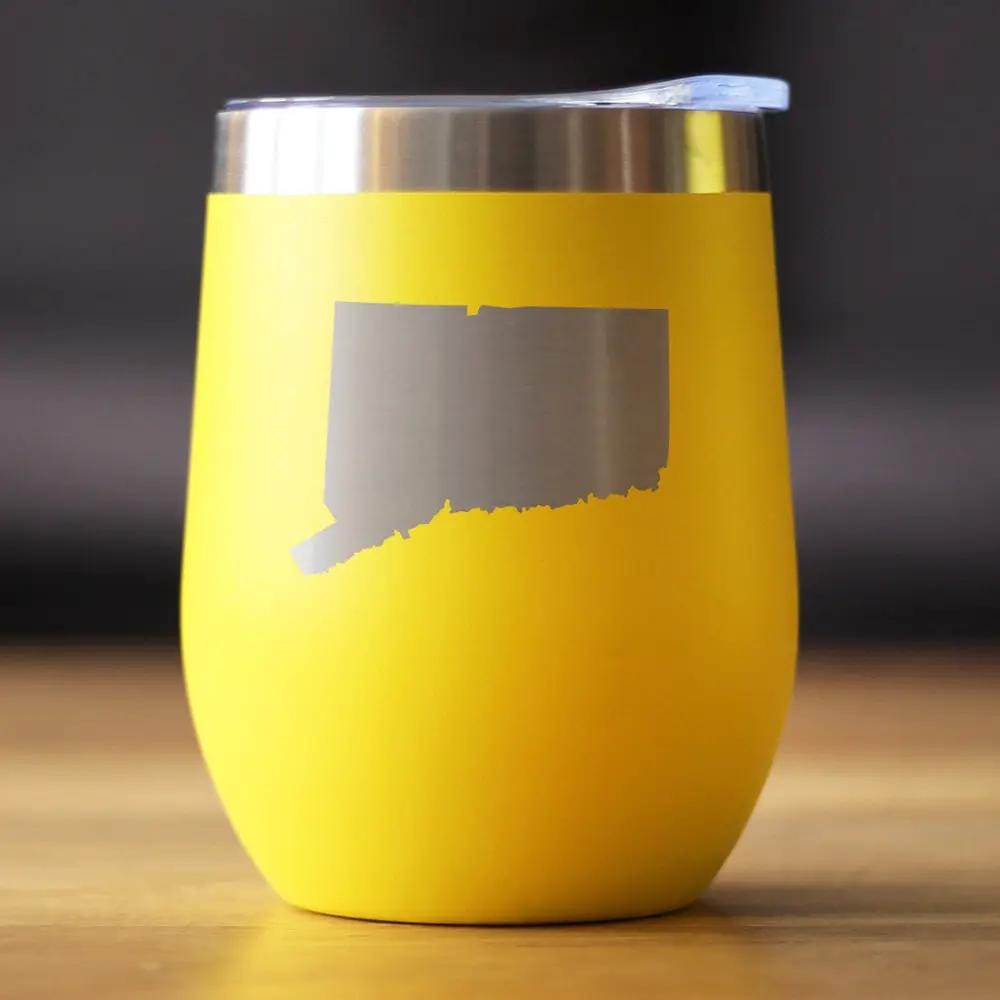 Connecticut State Outline Wine Tumbler | 12 Oz | Double Wall Stainless Steel | Sliding Lid