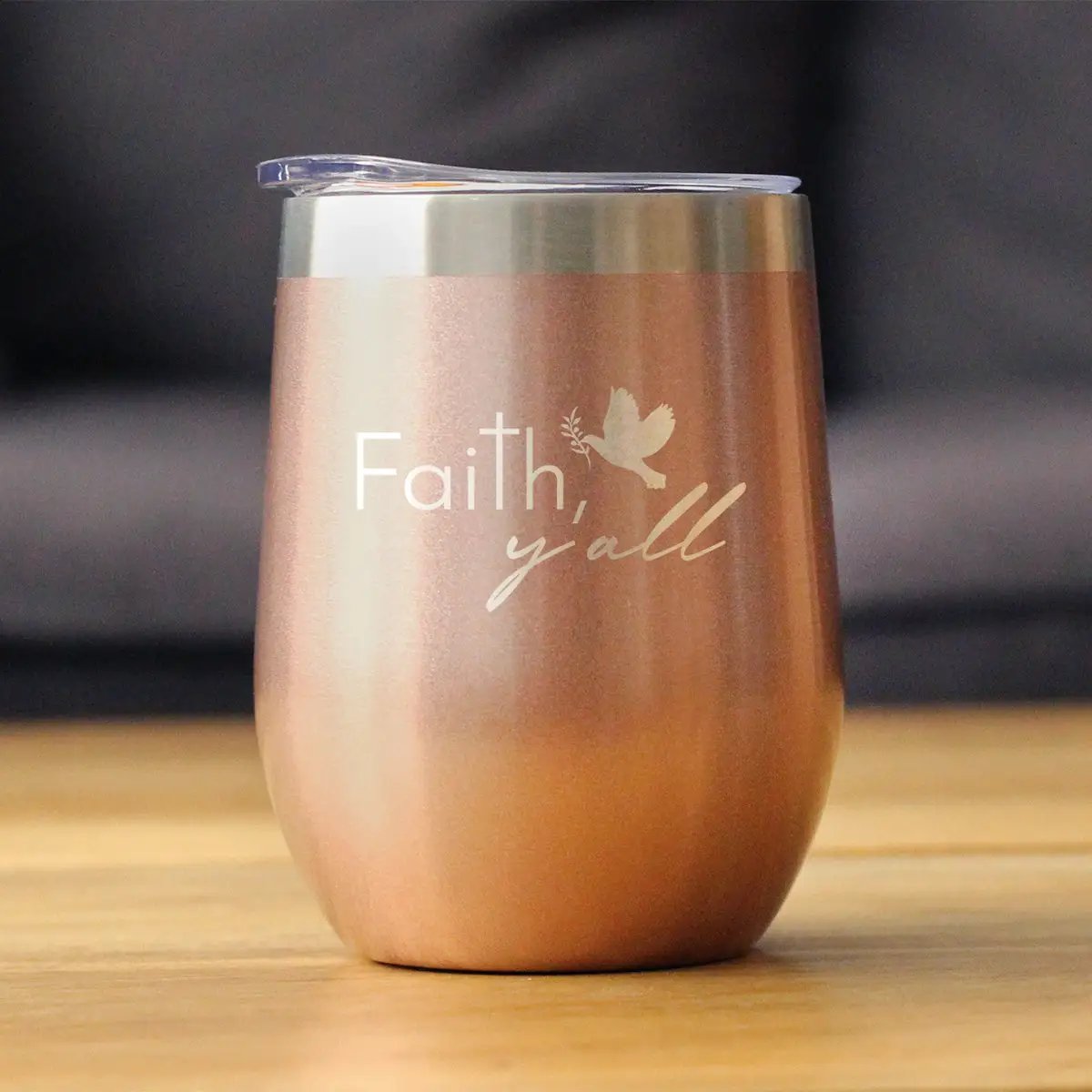 Faith Y'all Wine Tumbler | 12 Oz Double Wall Stainless Steel | Sliding Lid | Christianity Gifts For Christians