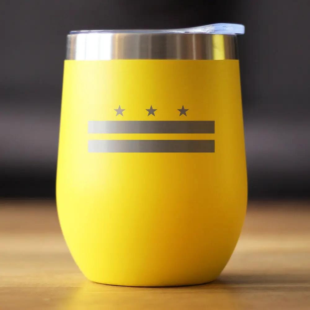 Insulated Stemless Wine Tumbler | 12 oz Stainless Steel | Sliding Lid | Flag of Washington DC