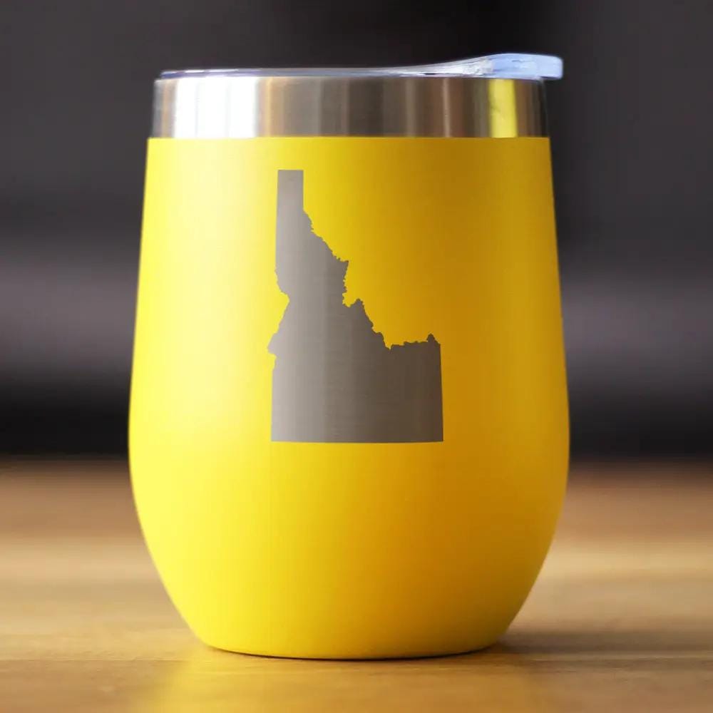 Insulated Stemless Wine Tumbler | 12 oz Stainless Steel | Sliding Lid | Idaho State Outline