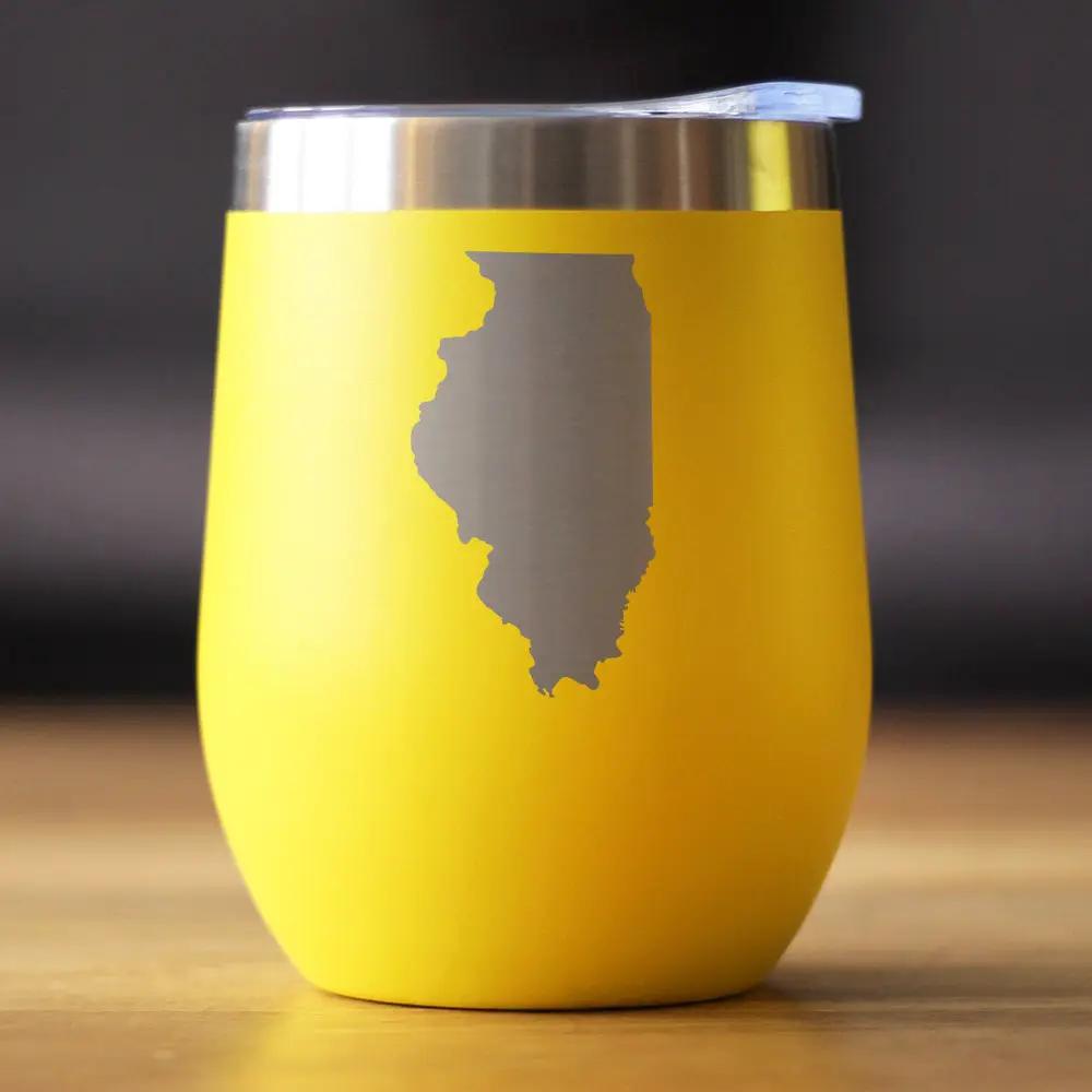 Illinois State Outline Wine Tumbler | 12 Oz | Double Wall Stainless Steel | Sliding Lid