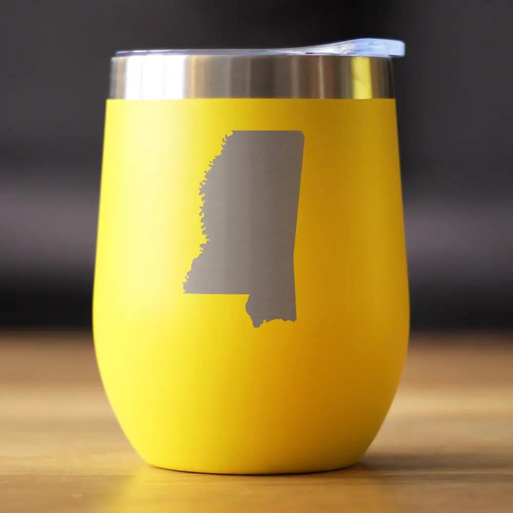 Mississippi State Outline Wine Tumbler | 12 Oz | Double Wall Stainless Steel | Sliding Lid