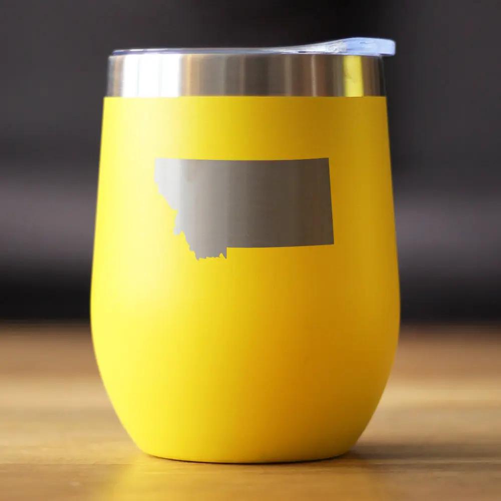Montana State Outline Wine Tumbler | 12 Oz Double Wall Stainless Steel | Sliding Lid | Montana Gifts For Women and
