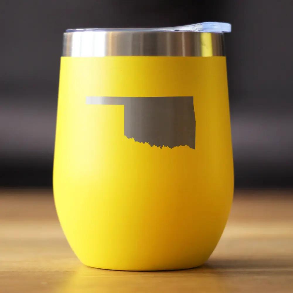 Oklahoma State Outline Wine Tumbler | 12 Oz Double Wall Stainless Steel | Sliding Lid | Oklahoma Gifts For Women and