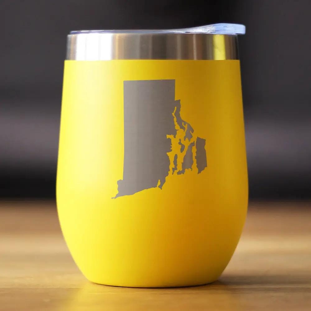 Insulated Stemless Wine Tumbler | 12 oz Stainless Steel | Sliding Lid | Rhode Island State Outline