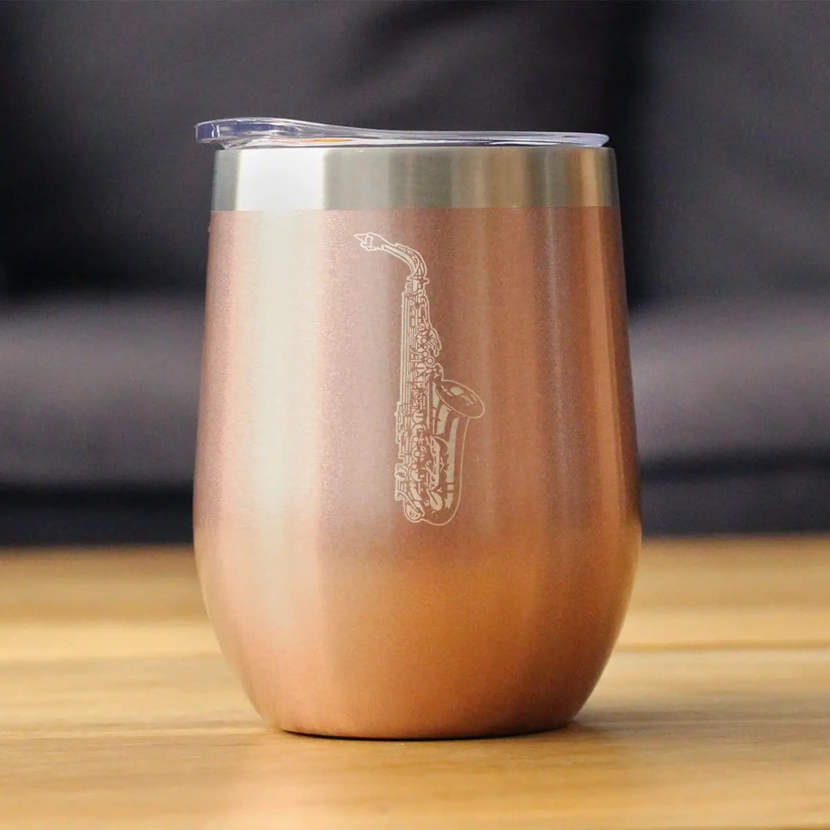 Insulated Coffee Tumbler | 12 oz Stainless Steel | Sliding Lid | Saxophone (Style 2)