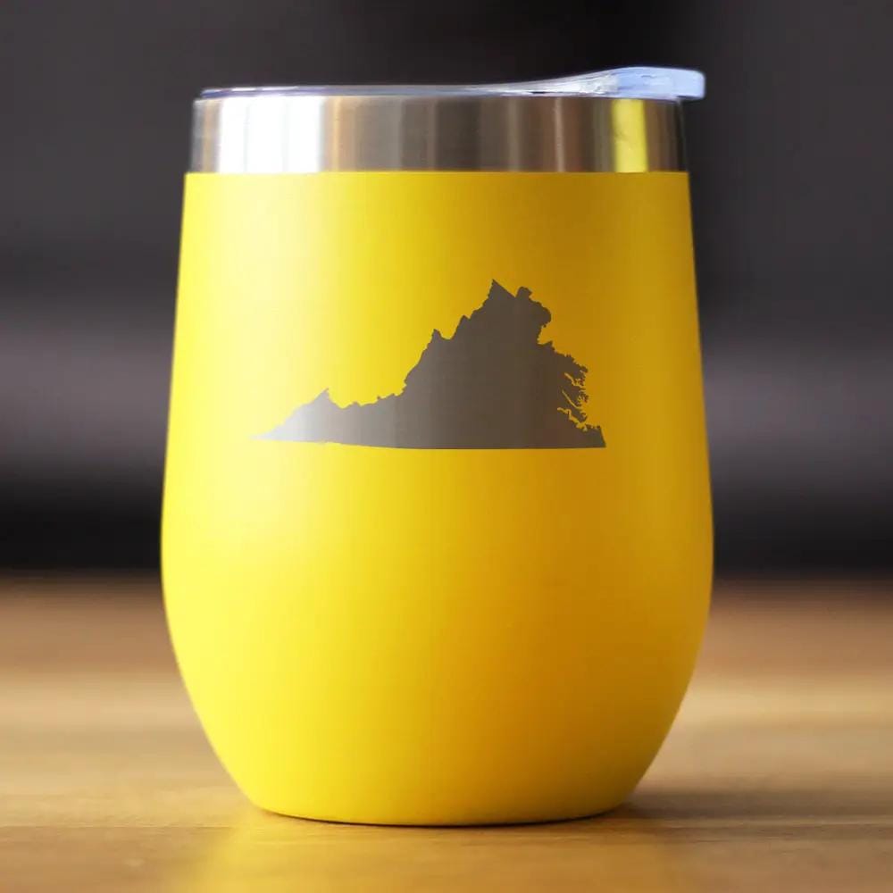 Insulated Stemless Wine Tumbler | 12 oz Stainless Steel | Sliding Lid | Virginia State Outline