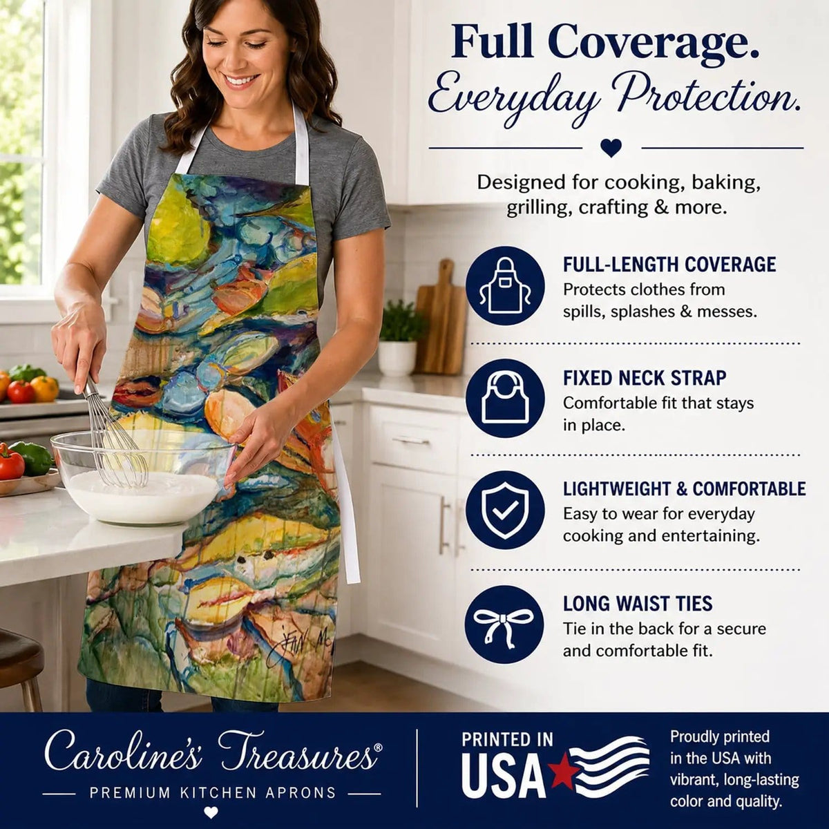Kitchen Apron | Bib Style Unisex | 27"W x 30"H | Jubilee Crabs