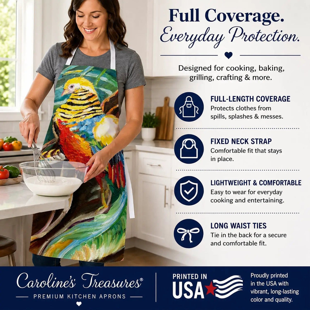 Kitchen Apron | Bib Style Unisex | 27"W x 30"H | Mandarin Pheasant