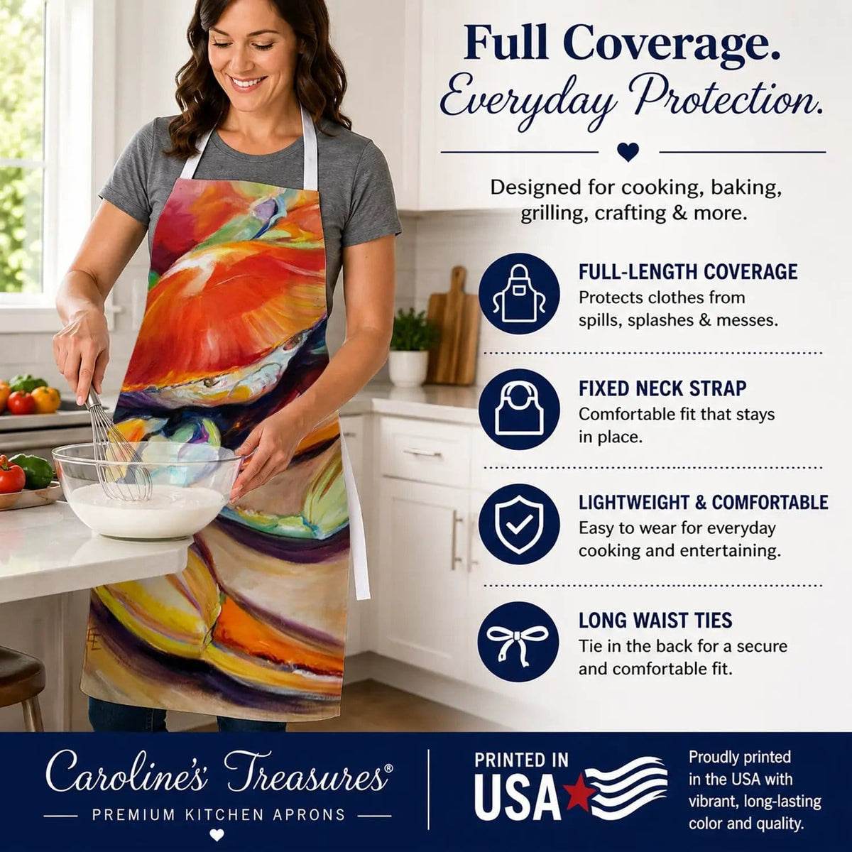 Kitchen Apron | Bib Style Unisex | 27"W x 30"H | 101 Crab