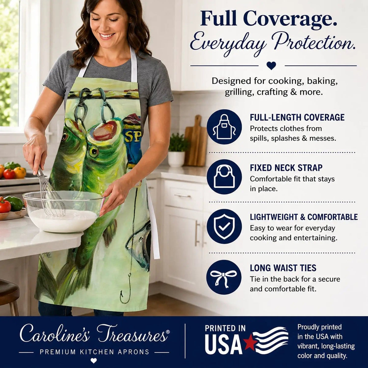 Kitchen Apron | Bib Style Unisex | 27"W x 30"H | Recession Food Bass and Spam