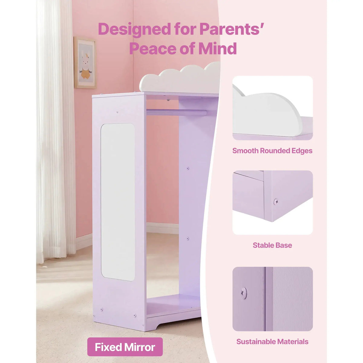 SucceBuy Kids Dress Up Storage Jewelry Dress Up Closet with Mirror & Shelves Princess Costumes Wardrobe Closet for Girls Bedroom from PriceLows™