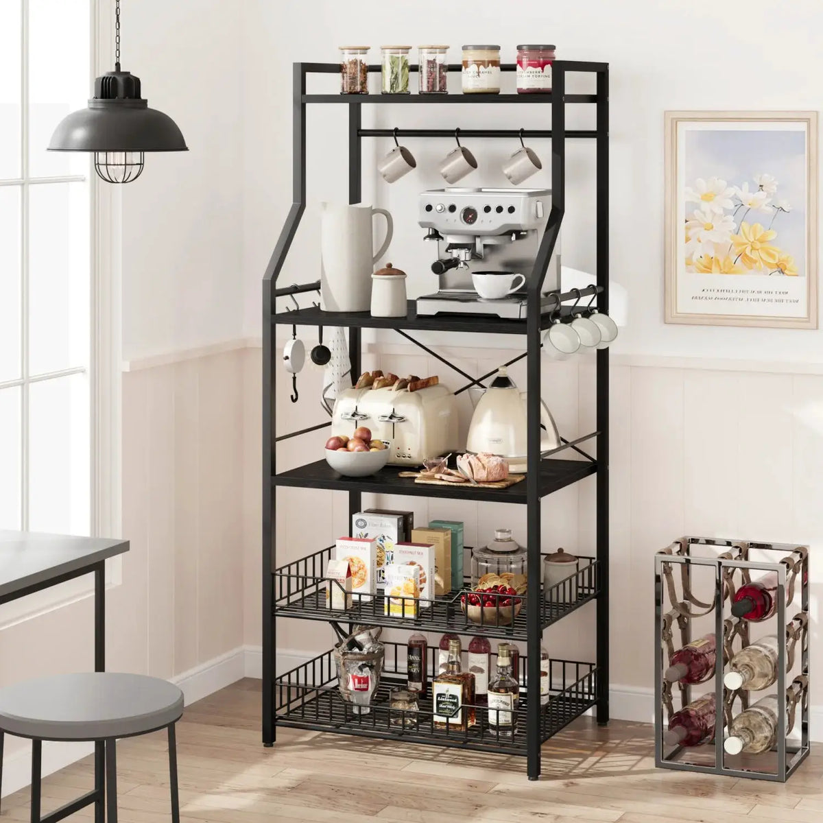 Kitchen Bakers Rack Microwave Oven Stand with 2 Large Wire Basket Industrial Coffee Bar Station from PriceLows™