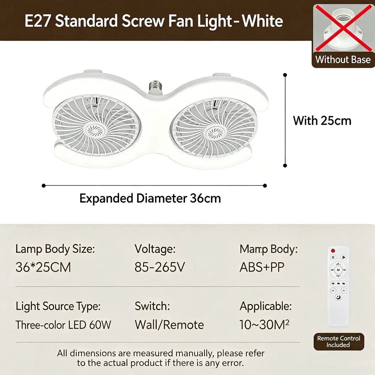 LED Ceiling Fan Light | Remote E27 60W | PriceLows™