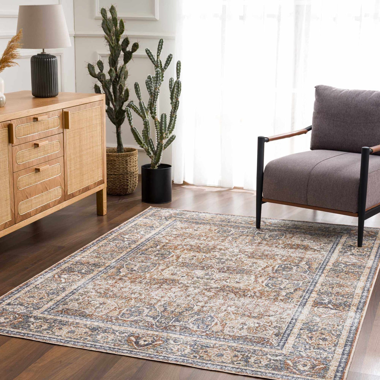 Arias Beige Blue Washable Area Rug from PriceLows™