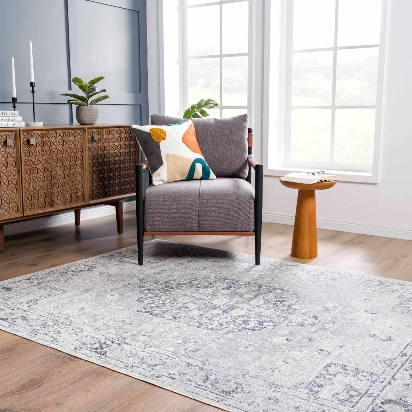Akram Cream & Antrasit Washable Area Rug from PriceLows™