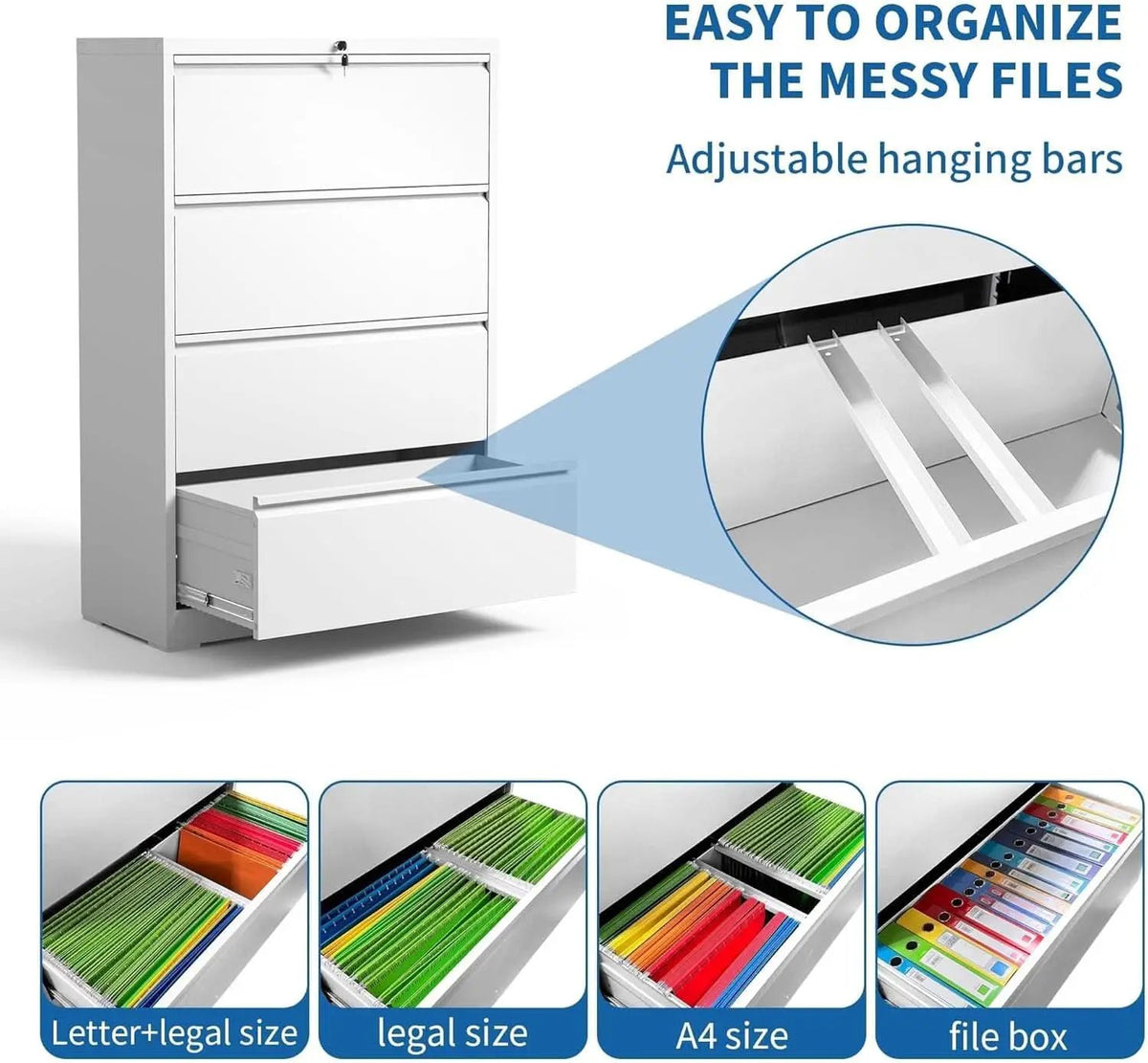 Lateral File Cabinet 4 Drawer White Metal With Locks from PriceLows™