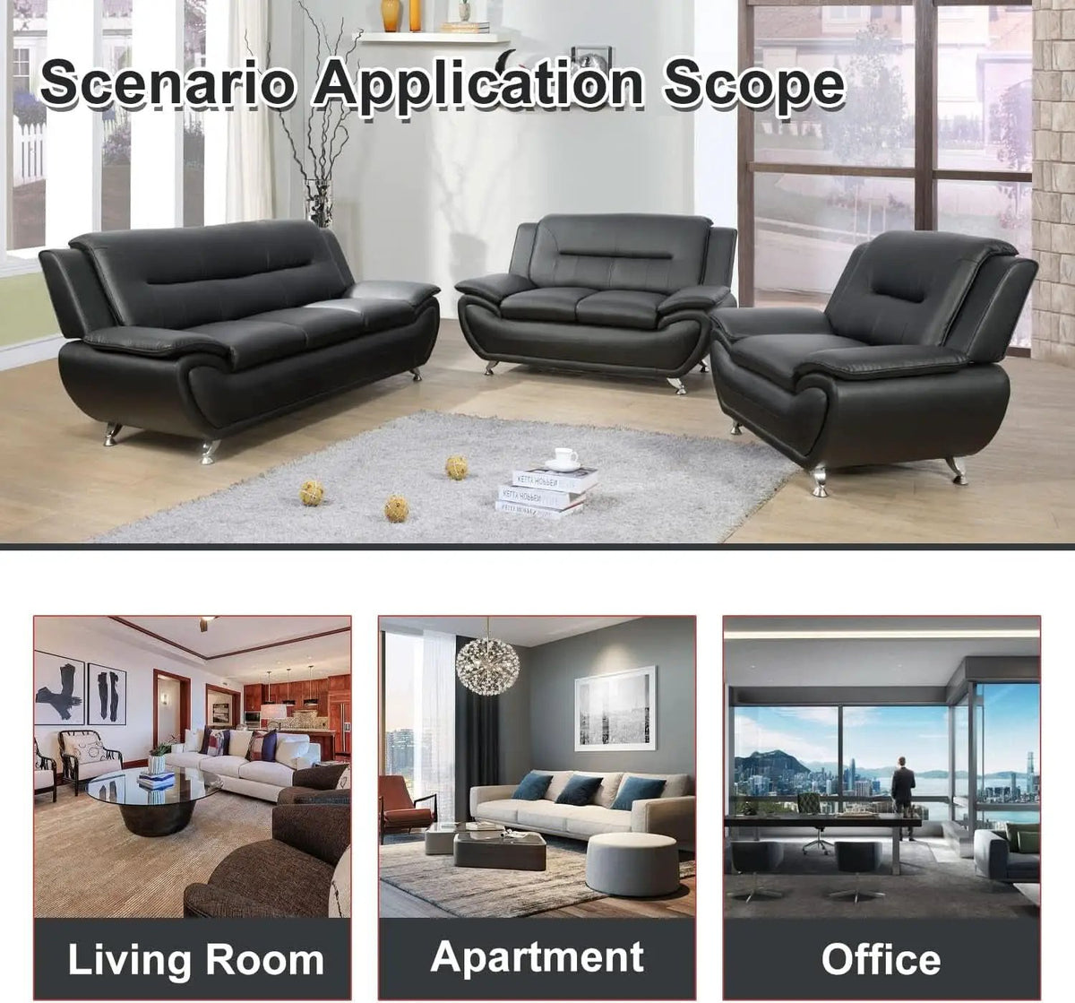 Leather Sofa and Loveseat Set for Living Room Black Leather Furniture from PriceLows™