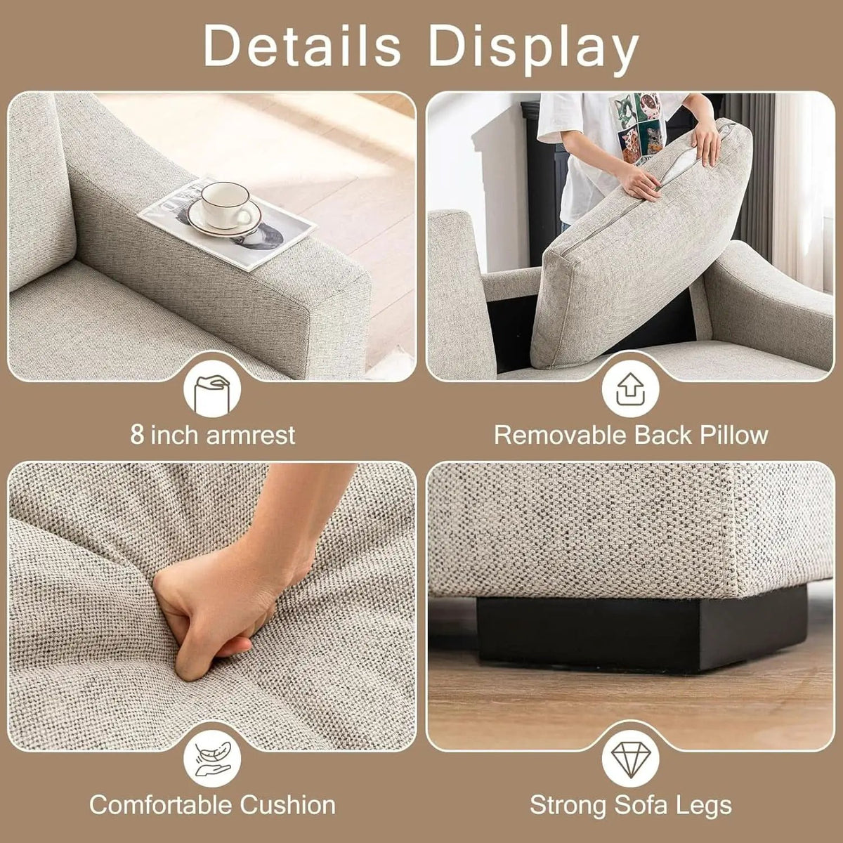 47 Inch Linen Fabric Armchair Pair Oversized Oatmeal from PriceLows™