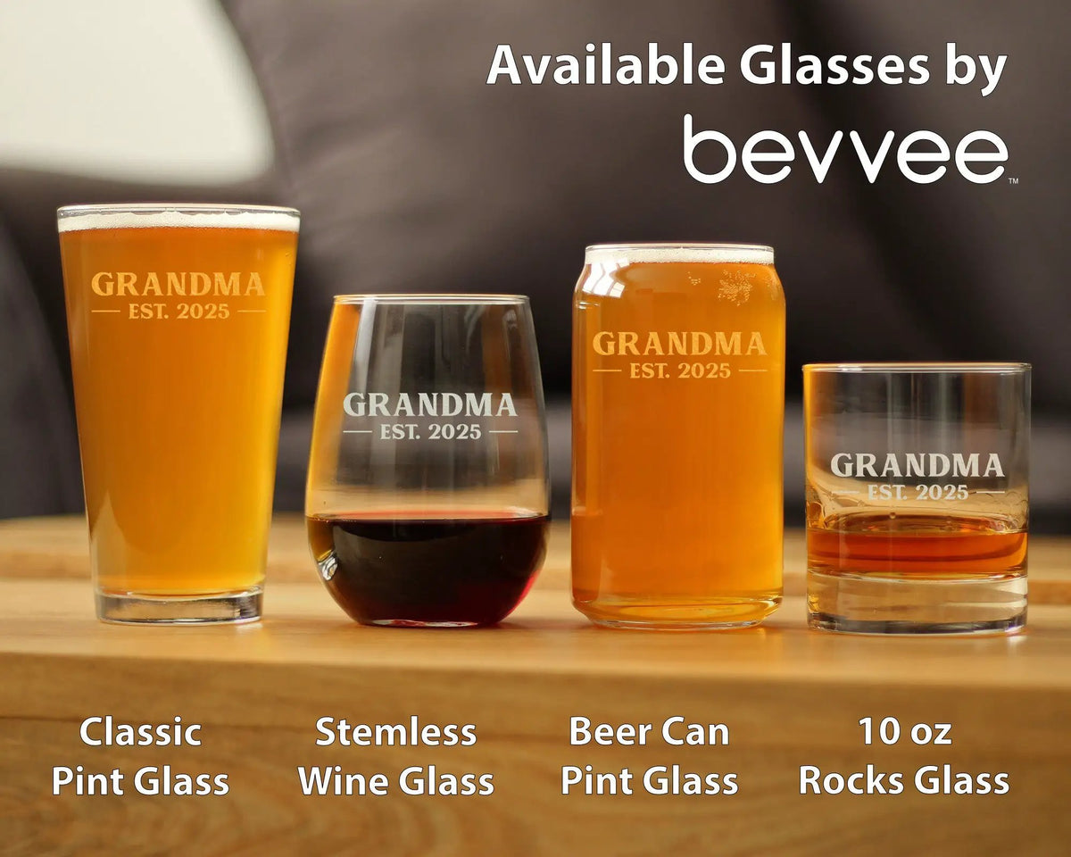 Pint Glass | 16 Oz Volume | Hand Etched Text | Grandma Est 2025