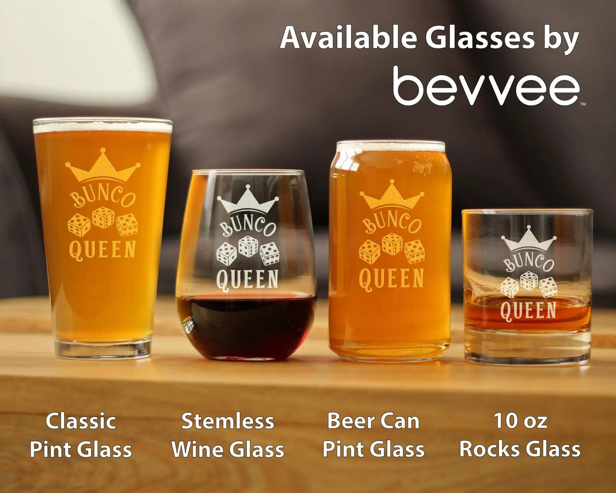 Etched Beer Can Pint Glass | 16 oz | Dishwasher Safe | Bunco Queen