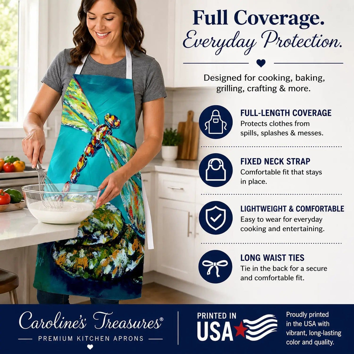 Kitchen Apron | Bib Style Unisex | 27"W x 30"H | Insect - Dragonfly Matin