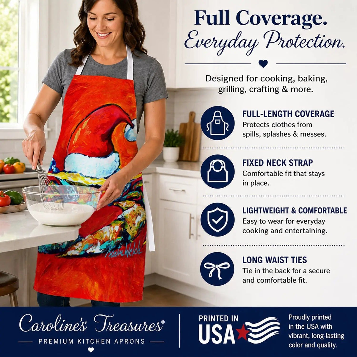 Kitchen Apron | Bib Style Unisex | 27"W x 30"H | Crab in Santa Hat Santa Claws