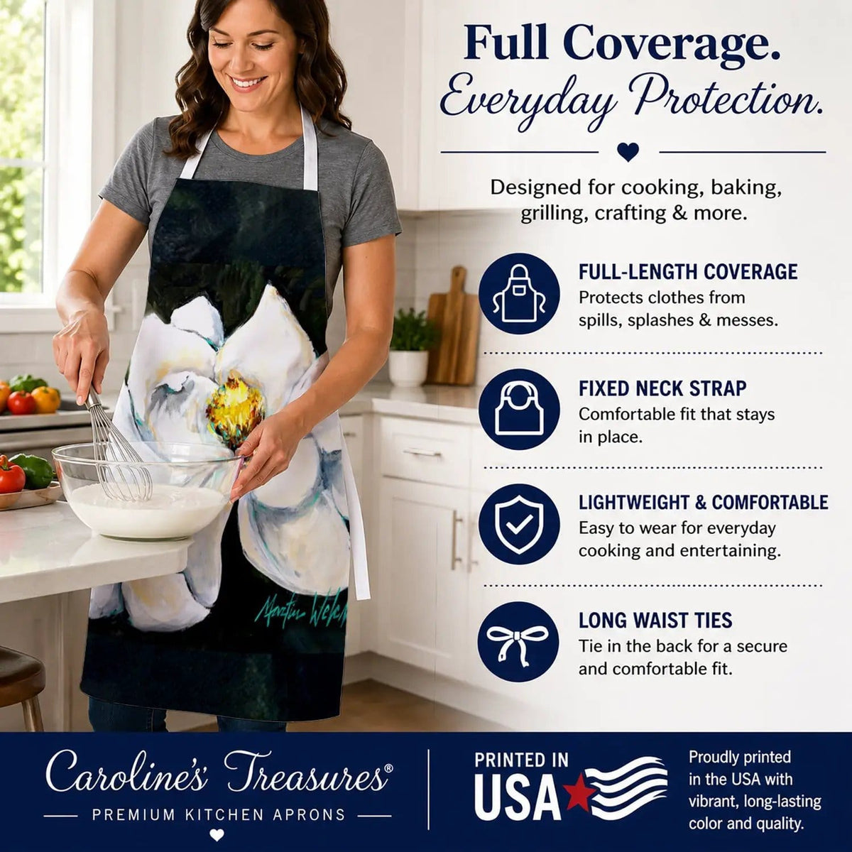 Kitchen Apron | Bib Style Unisex | 27"W x 30"H | Sweet Magnolia