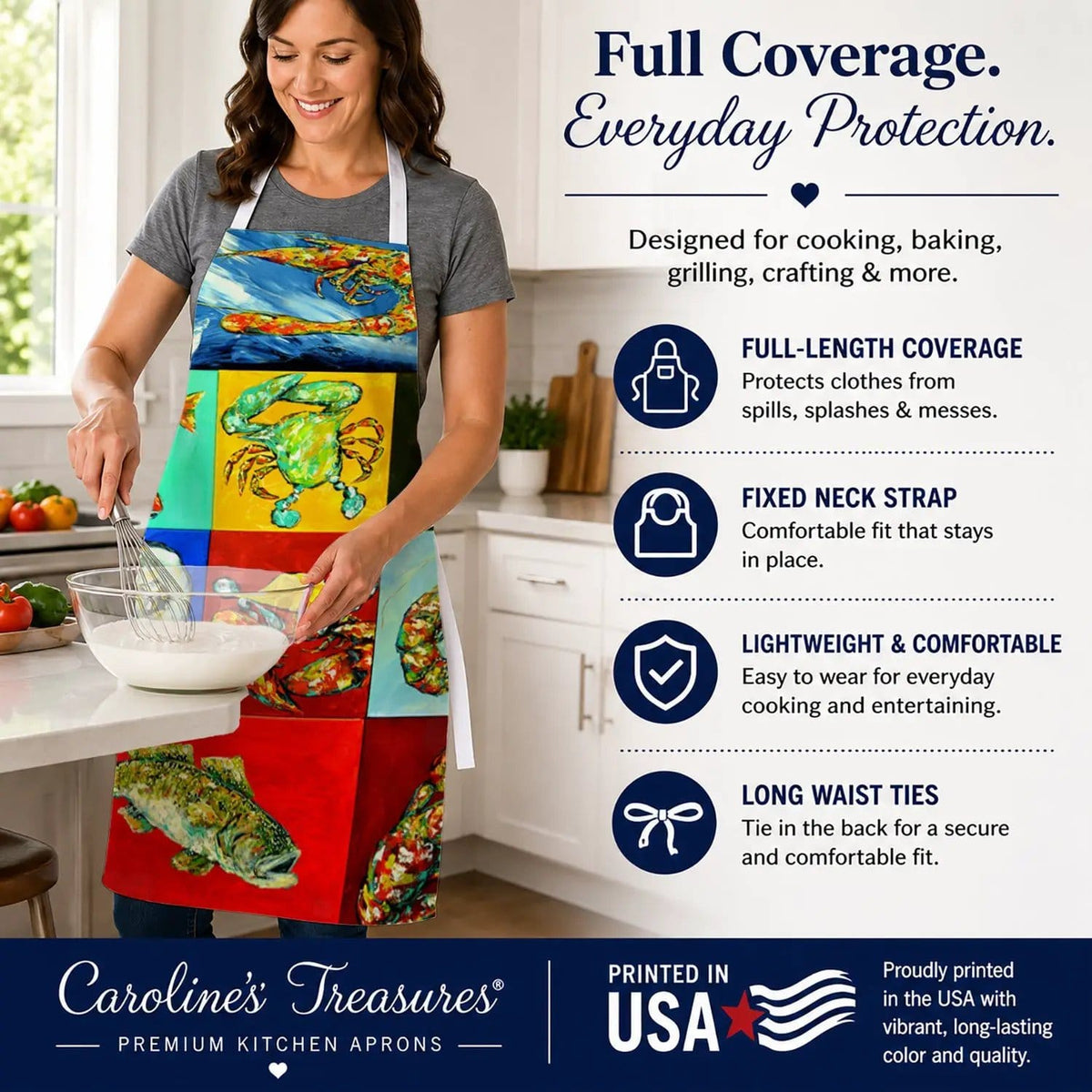 Kitchen Apron | Bib Style Unisex | 27"W x 30"H | Mixed Seafood