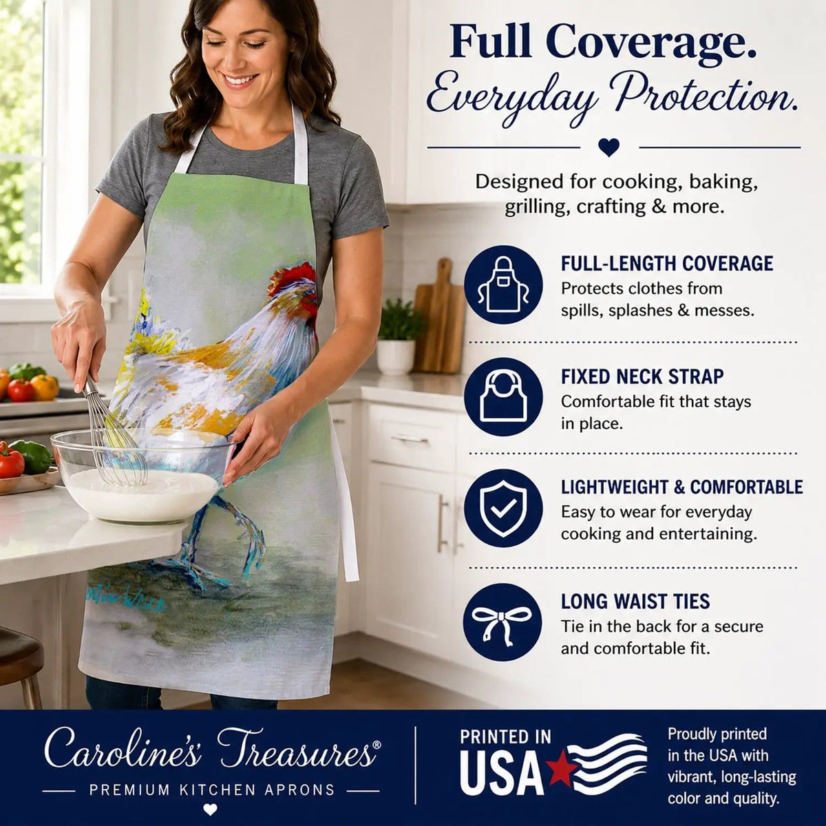 Kitchen Apron | Bib Style Unisex | 27"W x 30"H | Sunrise Rooster