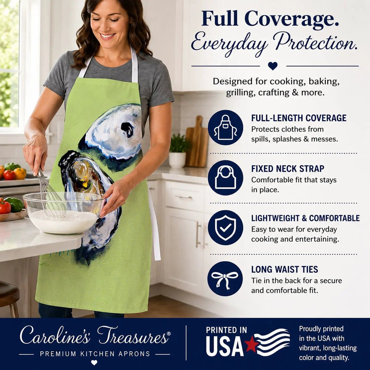 Kitchen Apron | Bib Style Unisex | 27"W x 30"H | Two Oyster Shells