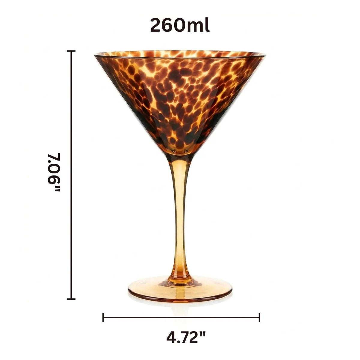Tortoise Leopard Print Martini 9oz - Set of 4, 7.1" Spotted Borosilicate Cocktail Stem from PriceLows™