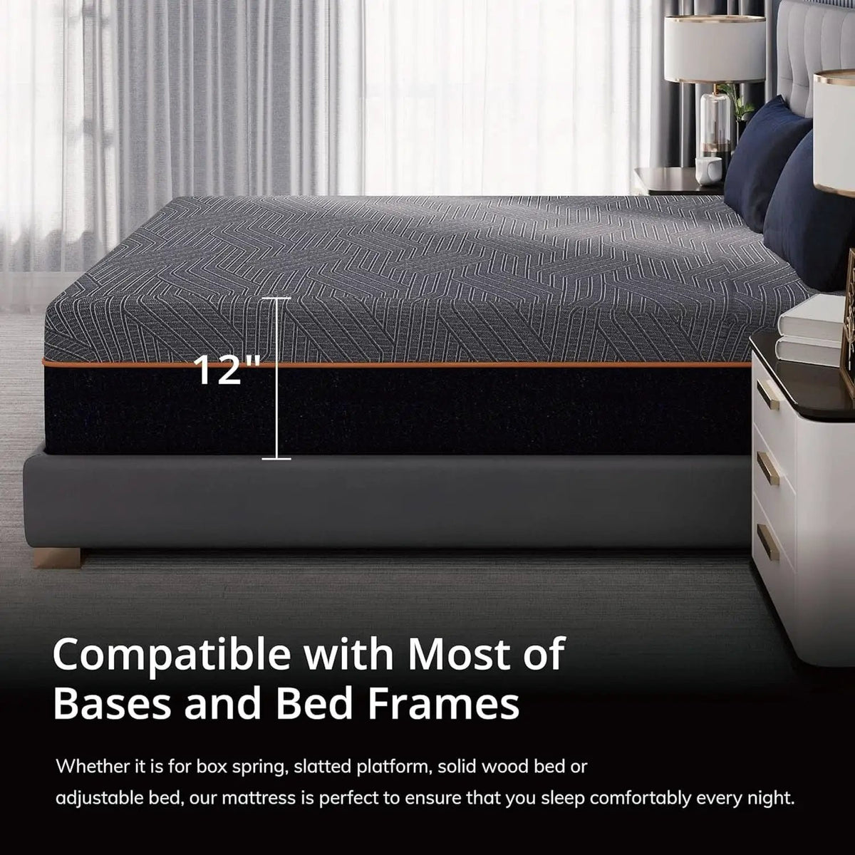 Queen Memory Foam Mattress 12Inch Midnight Black Edition from PriceLows™