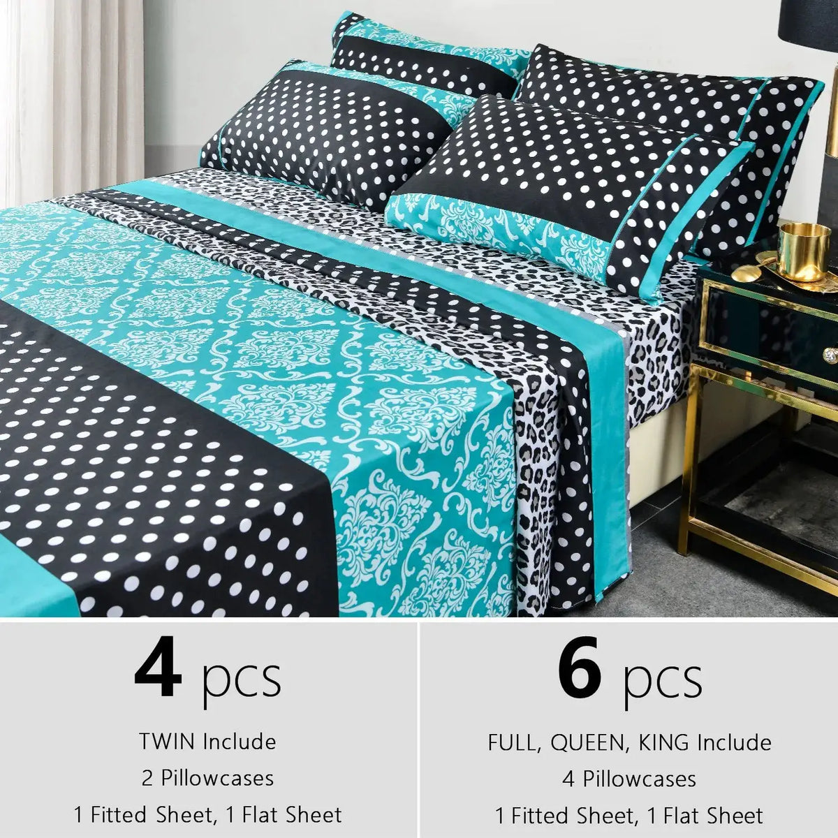 us4/6pcs Printed Microfiber Bed Sheet Set – Easy Care, Lightweight, Breathable, and Soft - 14 inches Deep Pocket - Patchwork Patterned - Twin, Full, Queen and Kingd from PriceLows™