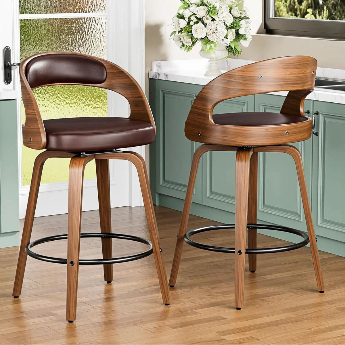 Mid Century Modern Swivel Bar Stools Set of Two from PriceLows™