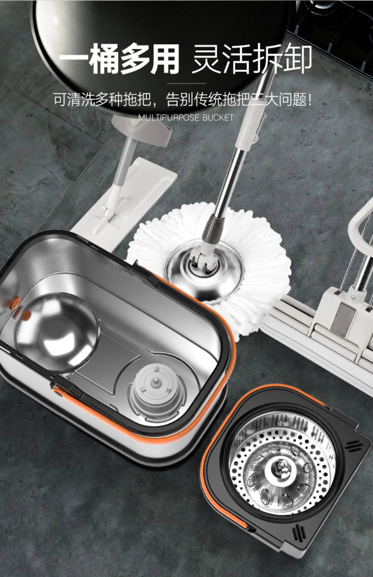 Mop Rotation No Hand Washing Dry And Wet Dual-Use Automatic Drying Household Floor Mop Bucket Dehydration Pier Duster Cloth from PriceLows™