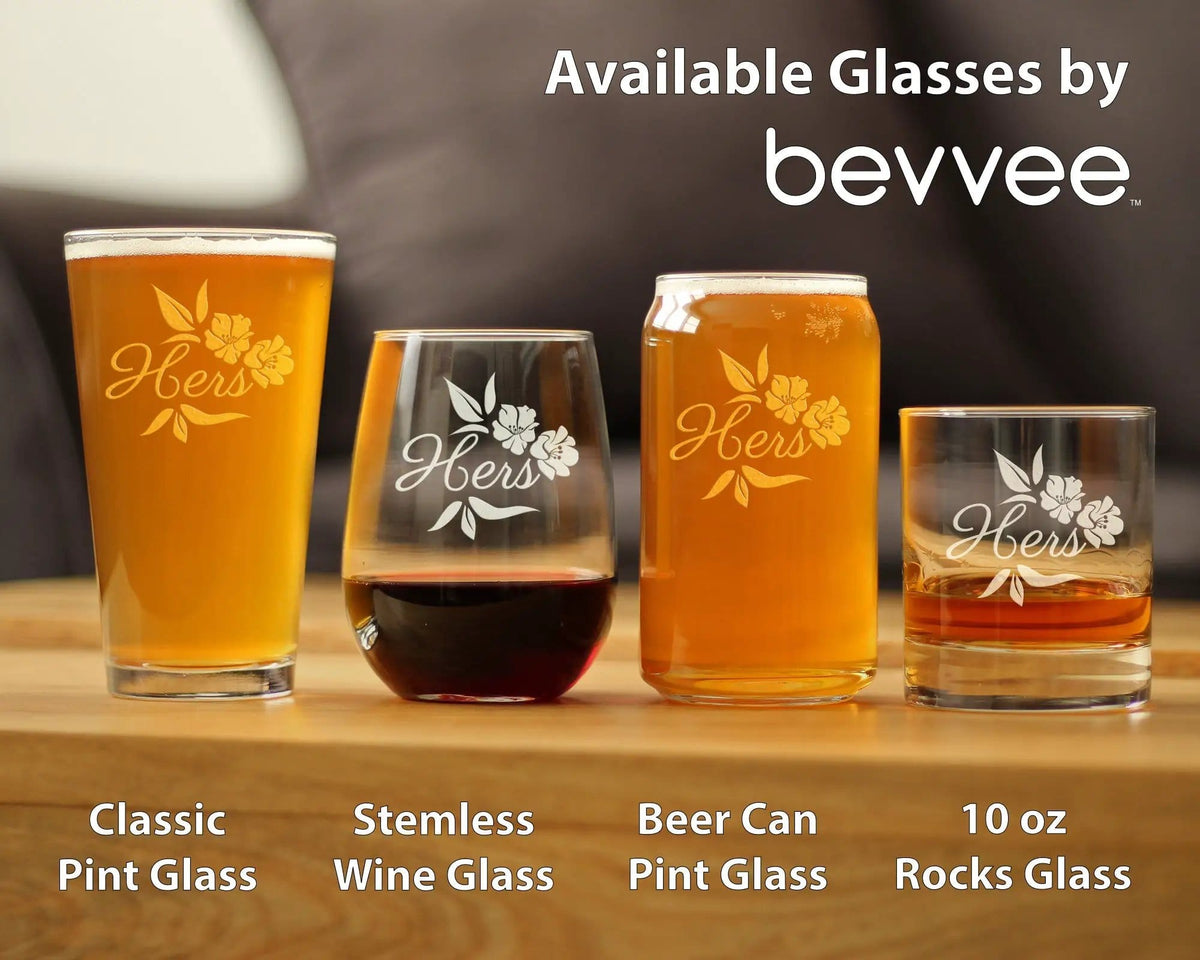 Etched Pint Glass | 16 oz Beer Glass | Dishwasher Safe | Hers