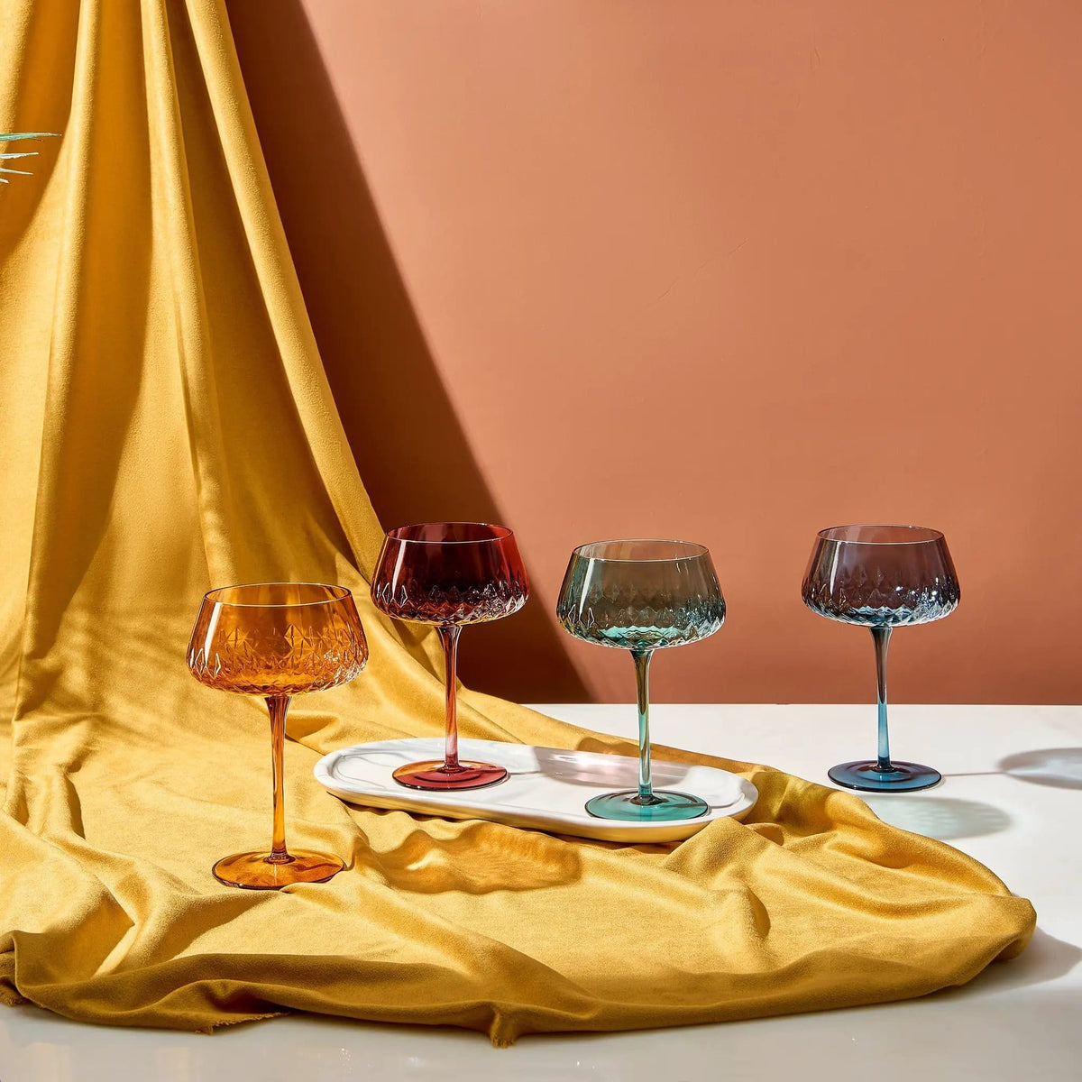 Tonal Crystal Champagne Coupe Cocktail Glassware | 10 oz | Set of 4 | Crystal