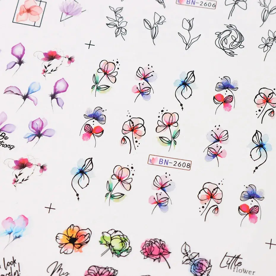 Nail Art Sticker Set | Ink Flowers Design | PriceLows™