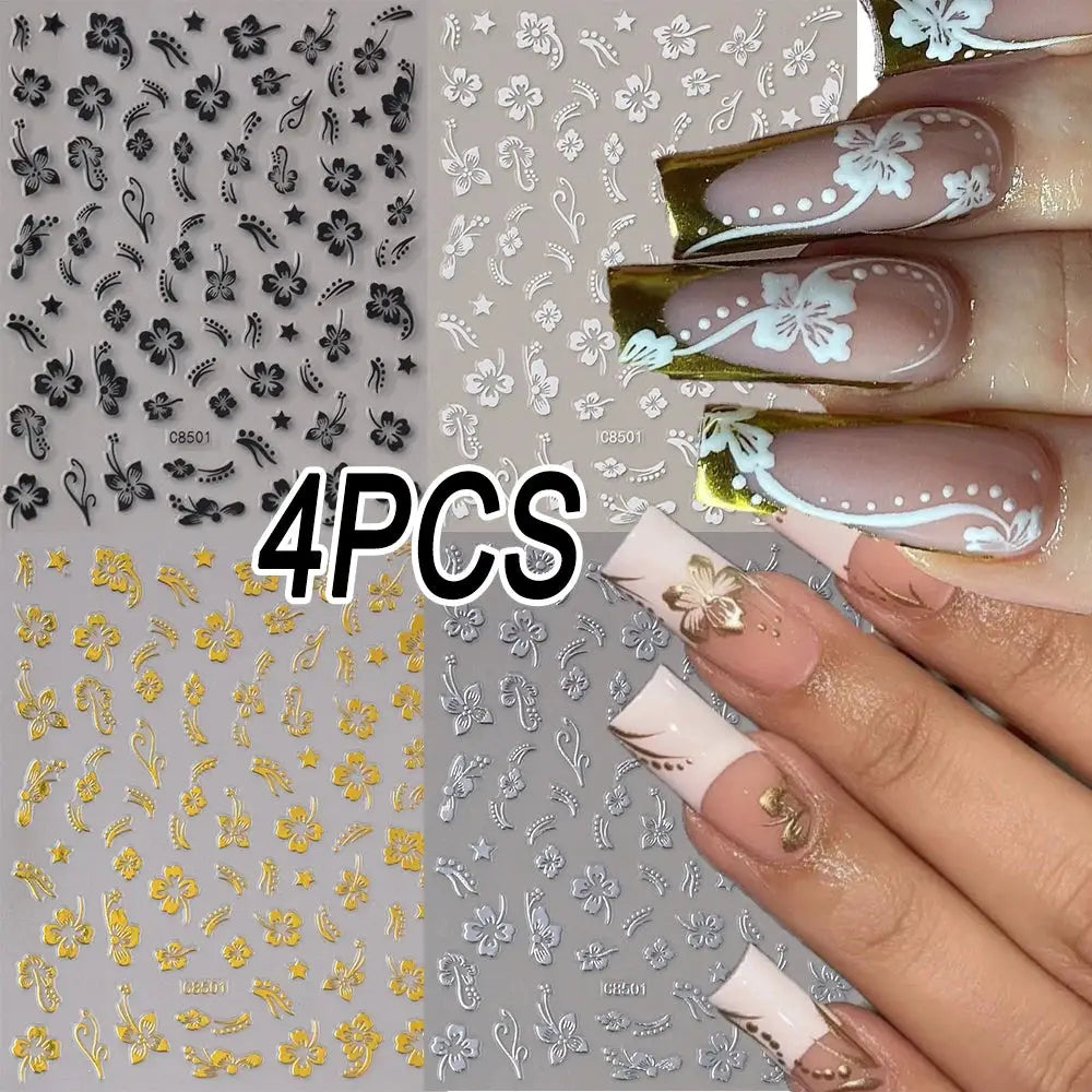 Nail Stickers | 3D Hibiscus Flowers | PriceLows™