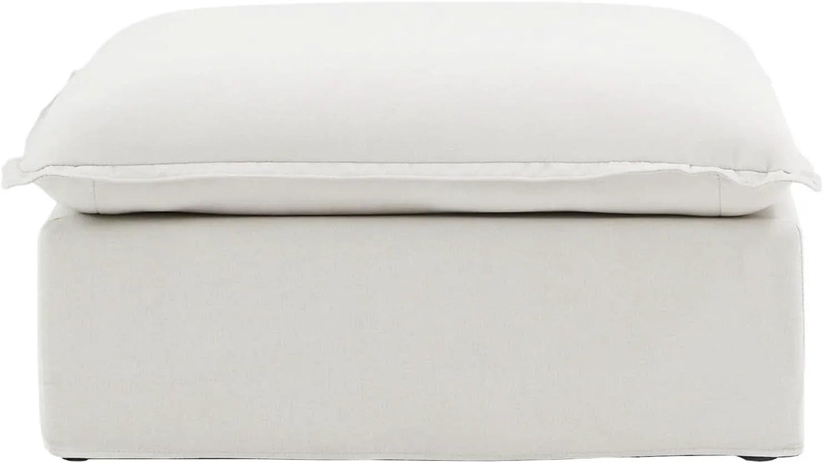 Ottoman Footstool | White Hemp Velvet Upholstery | Removable Cover Pine Wood Frame | One Size