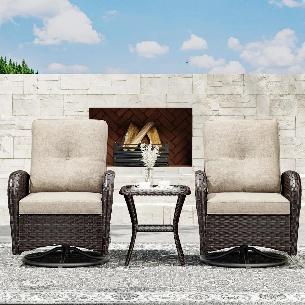 Outdoor Swivel Rocker Chairs 3 Piece Wicker Set Cushioned from PriceLows™
