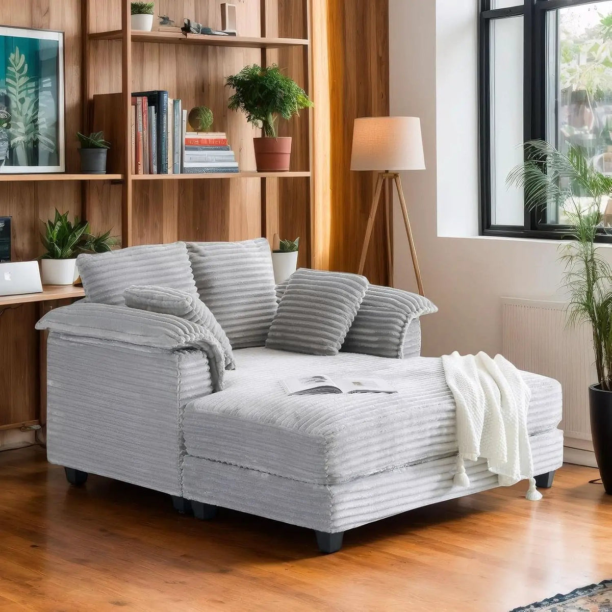Oversized Light Grey Chaise Lounge Chair with Pillows from PriceLows™