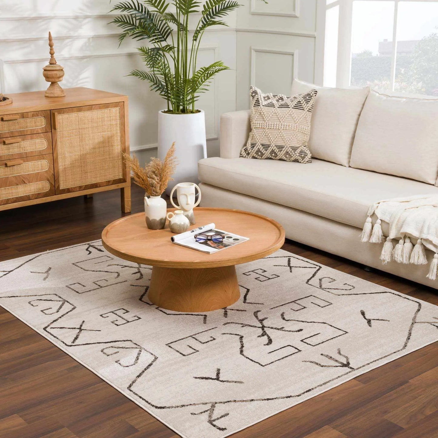 Azzan Cream & Charcoal Area Rug from PriceLows™