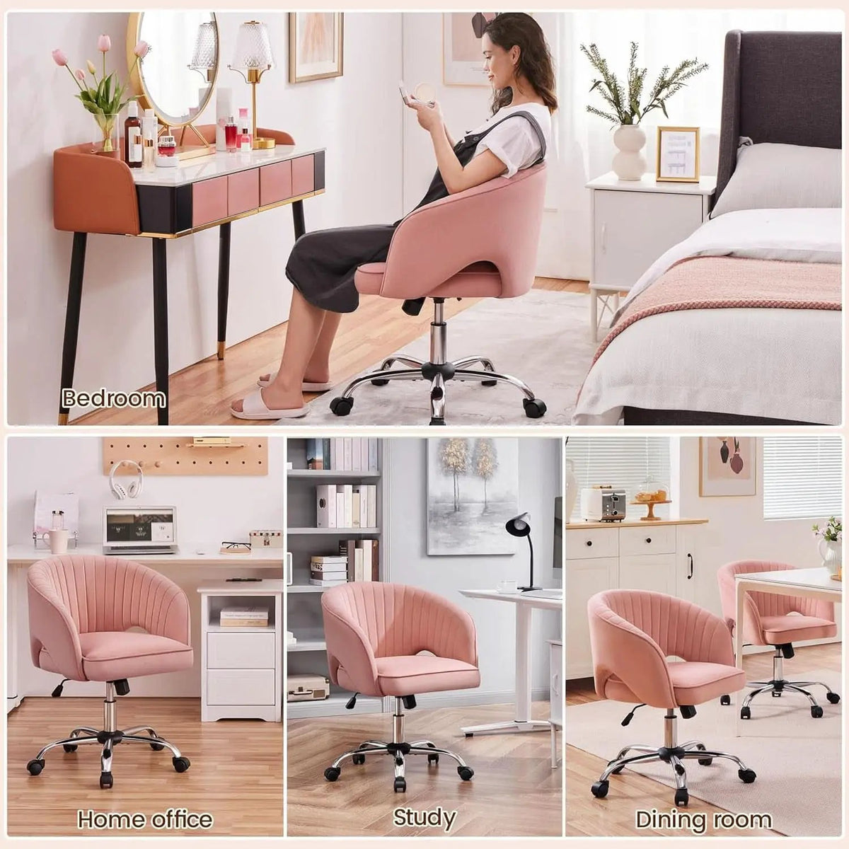 Pink Velvet Desk Chair Backrest Office Chair Modern from PriceLows™