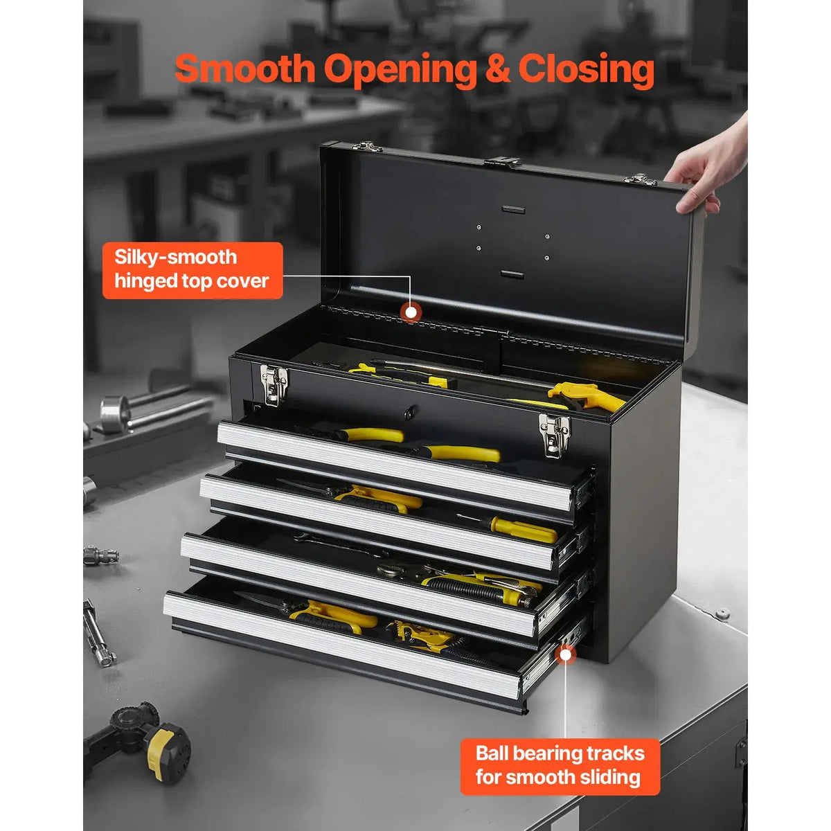 SucceBuy 20.5in Metal Tool Box Portable 4-Drawers Tool Chest with Drawers Locking Multi-Function Tool Organizer for Workshop from PriceLows™